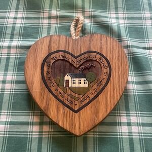 Vintage Home Wood Carved Heart Shaped Wall Plaque Decor 1992 Hand Crafted